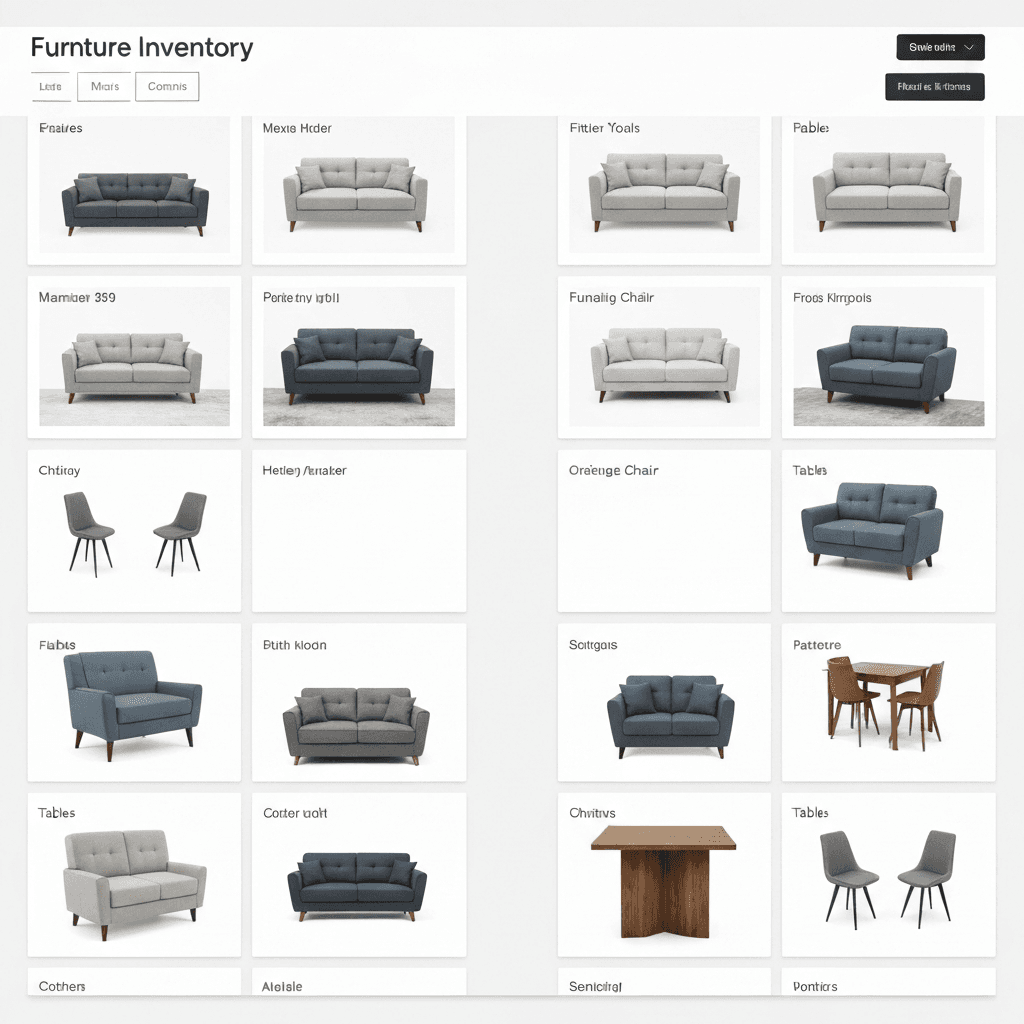 Furniture inventory prepared for bulk updates and exports