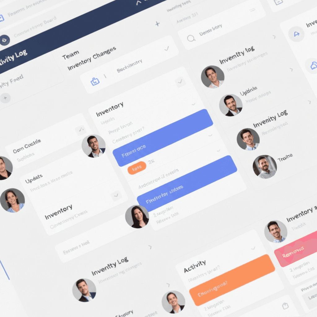 Team activity log with inventory updates and collaborators