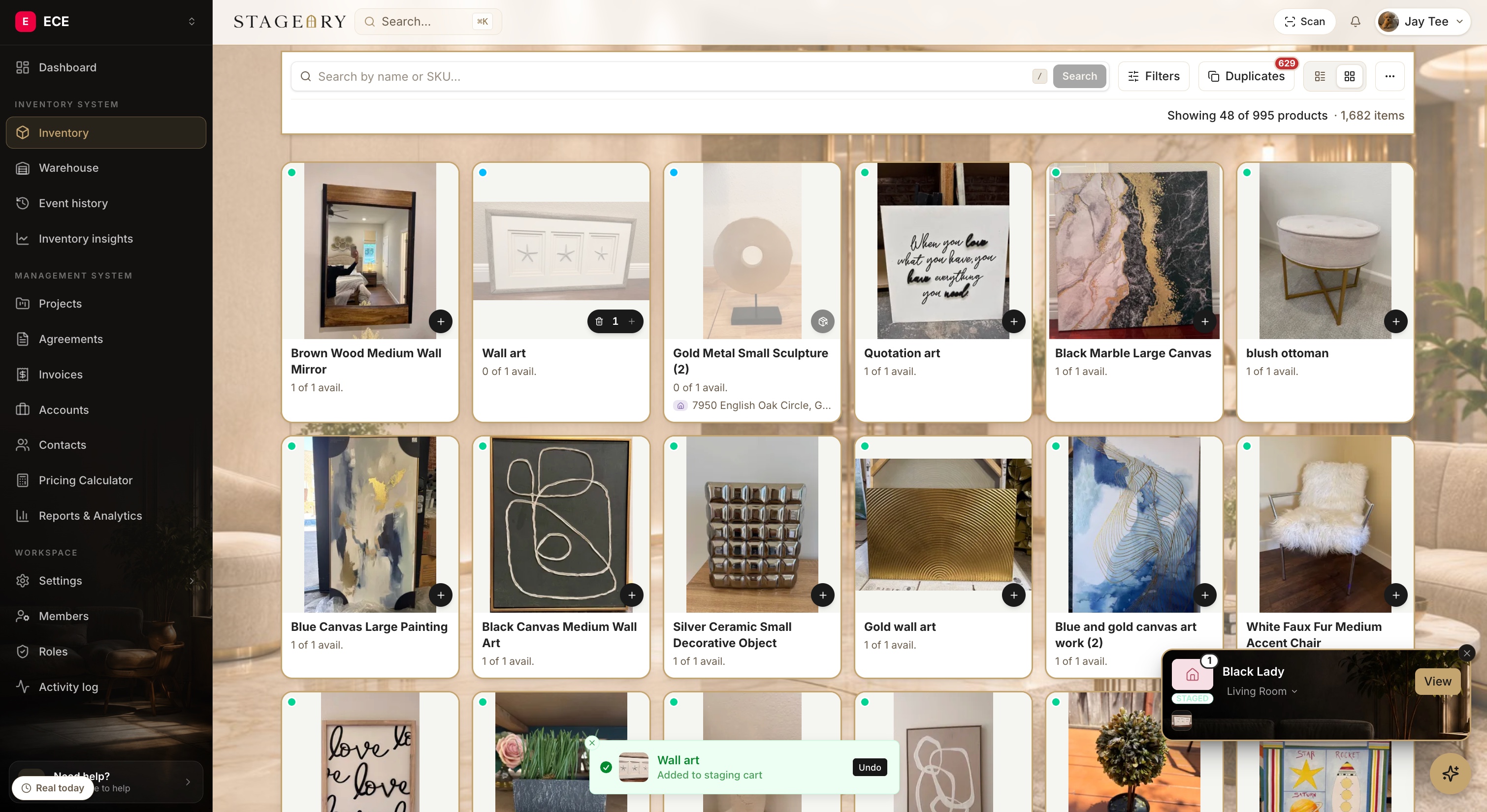 The Inventory catalog grid with search and filters