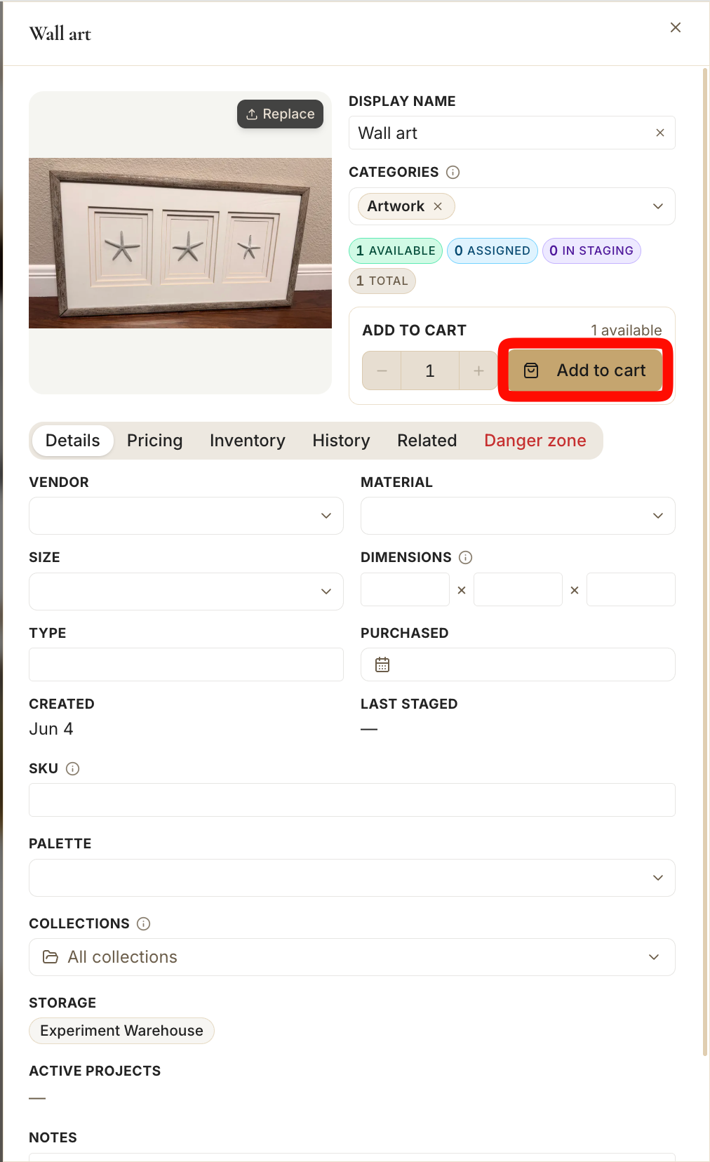 A product detail panel with the "Add to cart" button highlighted