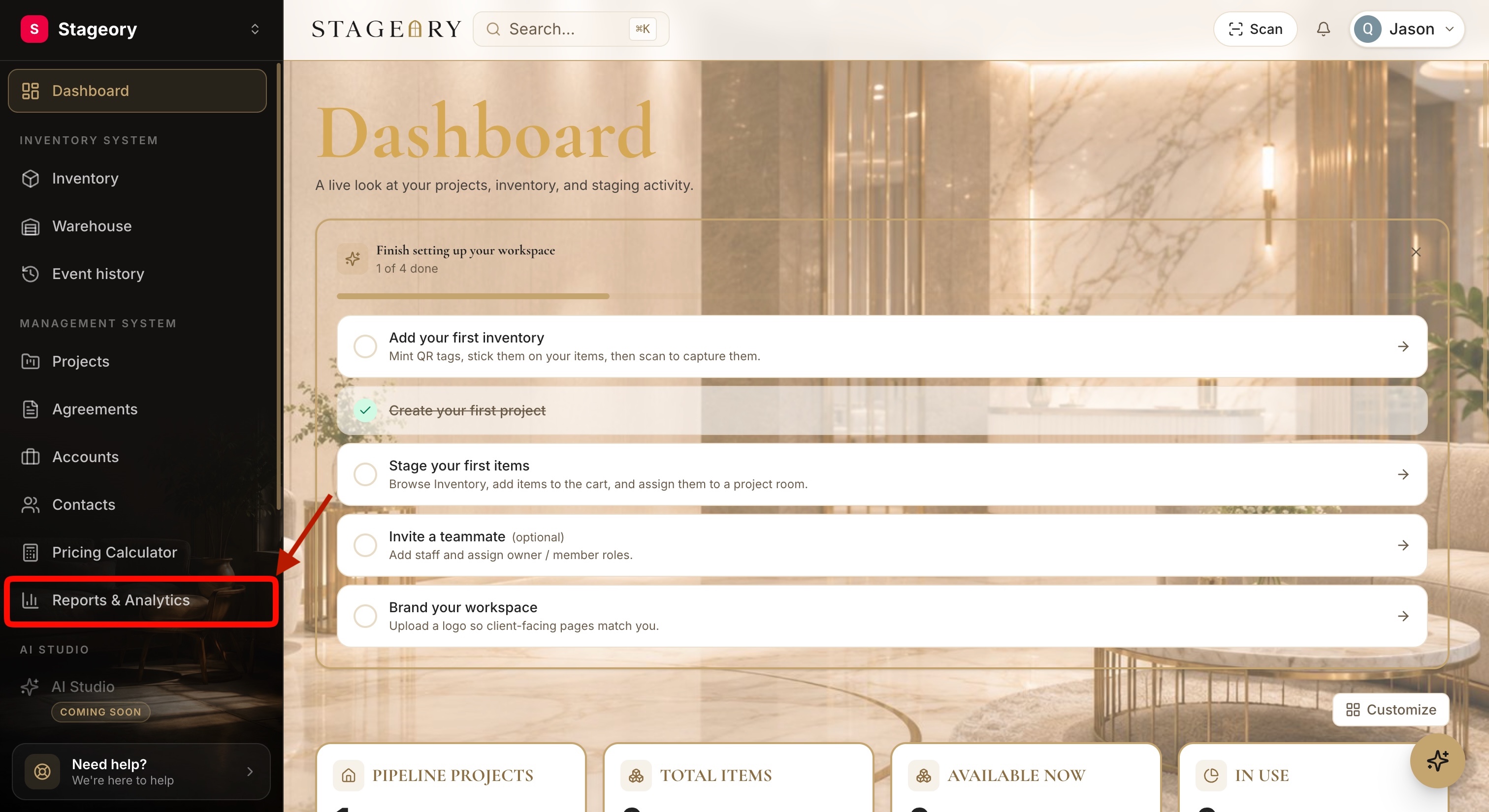 "Reports & Analytics" highlighted in the sidebar
