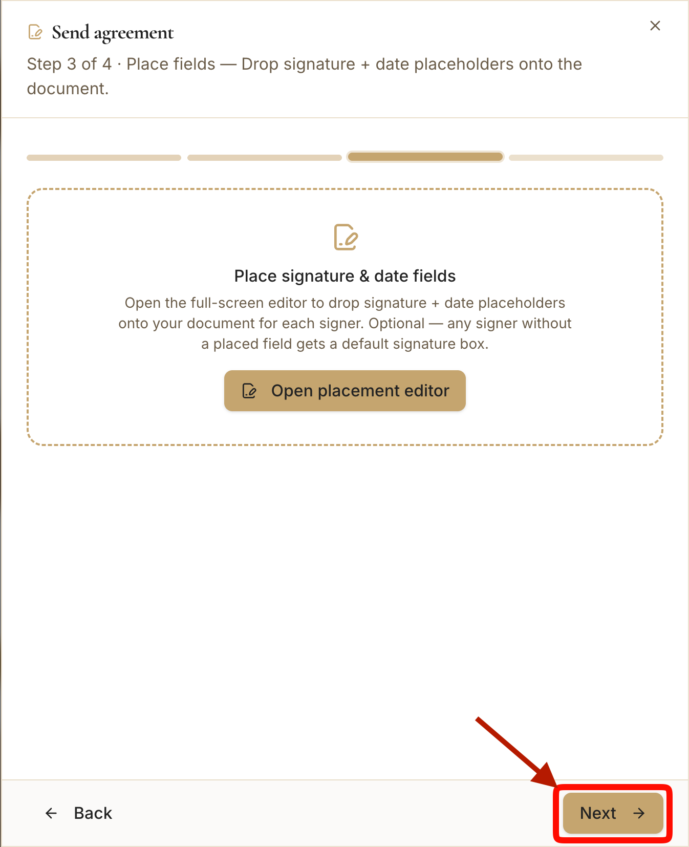 The "Open Placement Editor" control on the Place-fields step