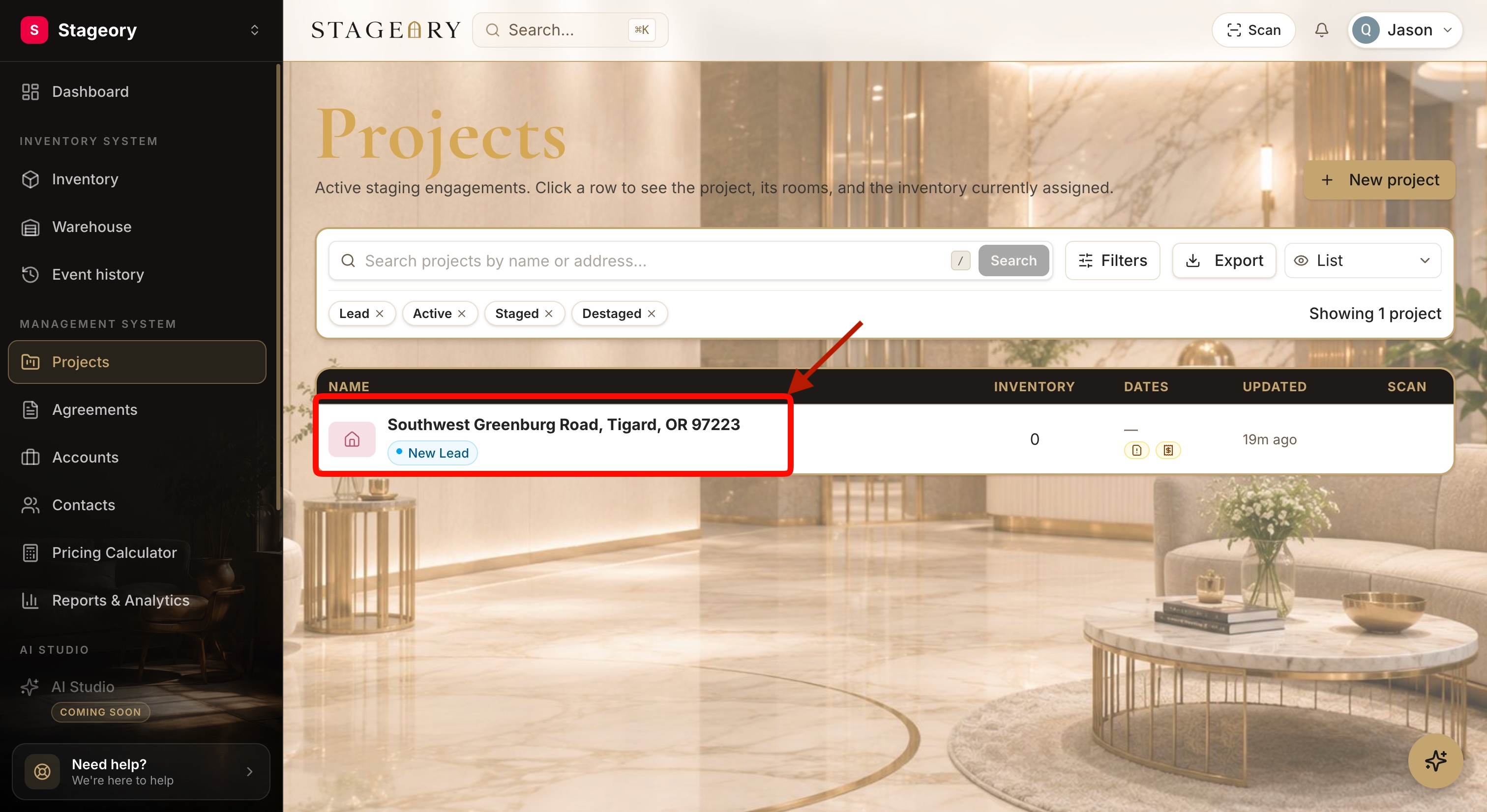 The project details workspace with its tabs
