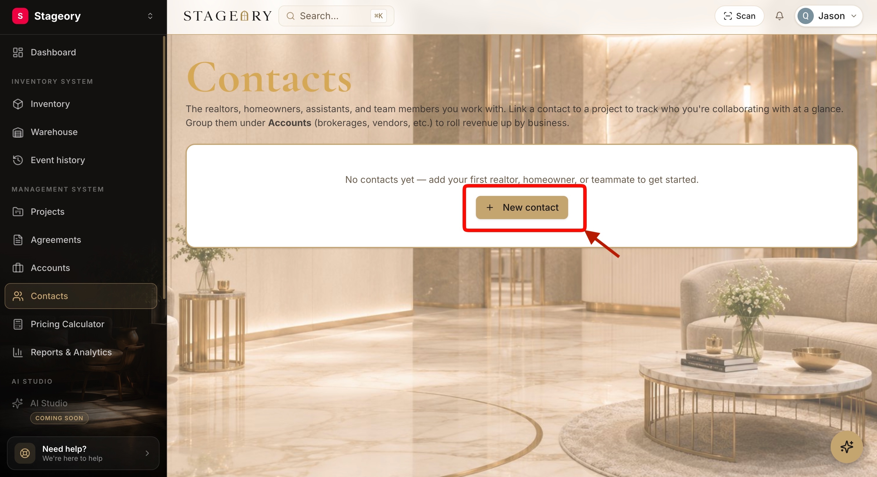 The Contacts page with the "New Contact" button