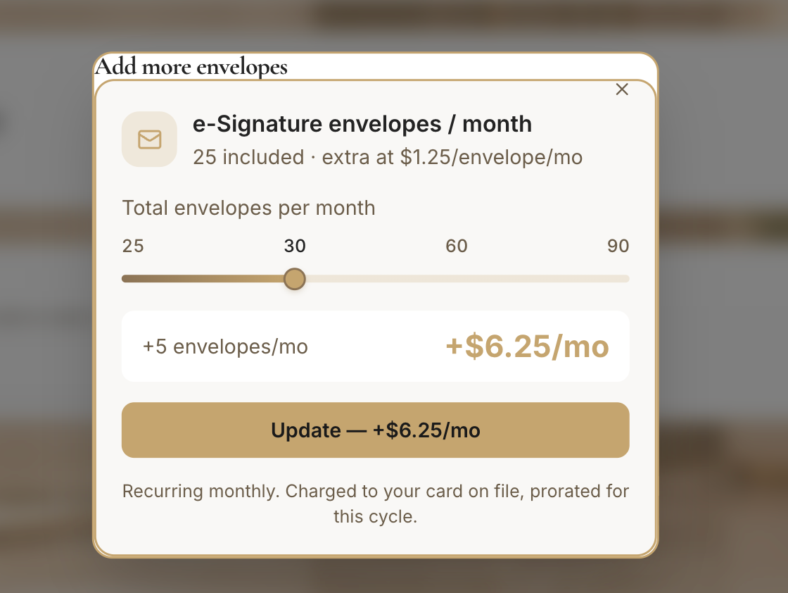 The Add more envelopes dialog