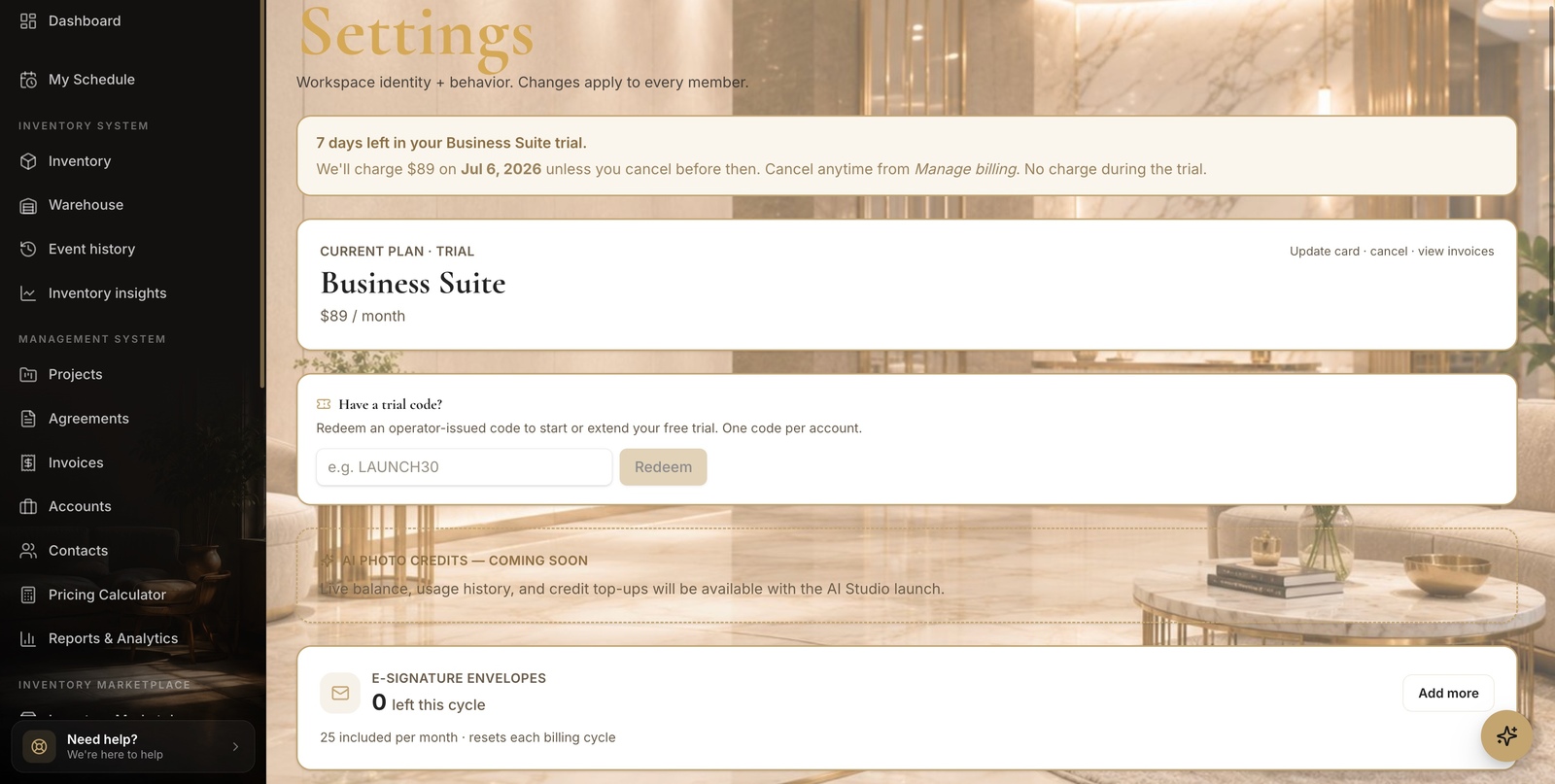 The Billing & Subscription page