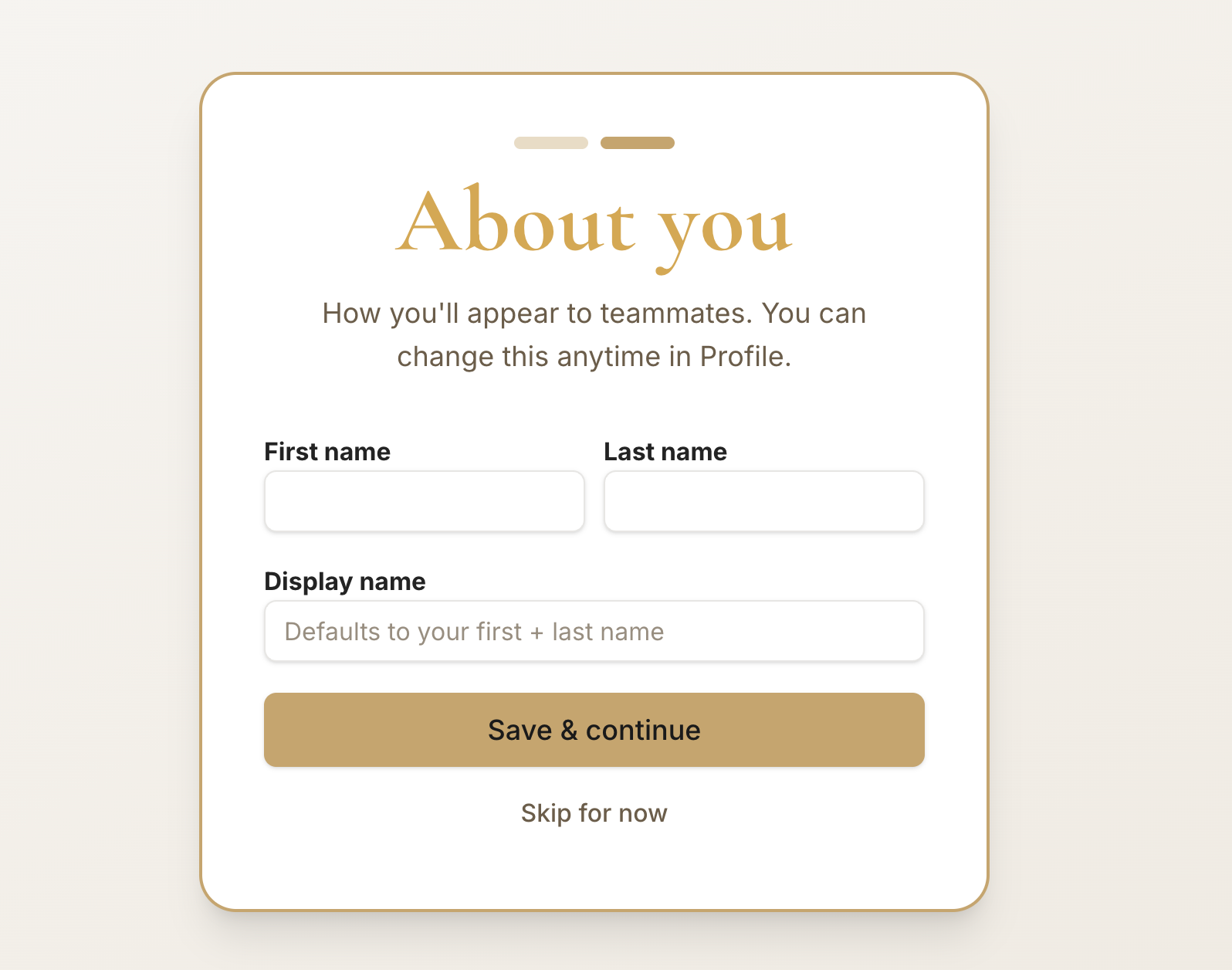 The About you profile step