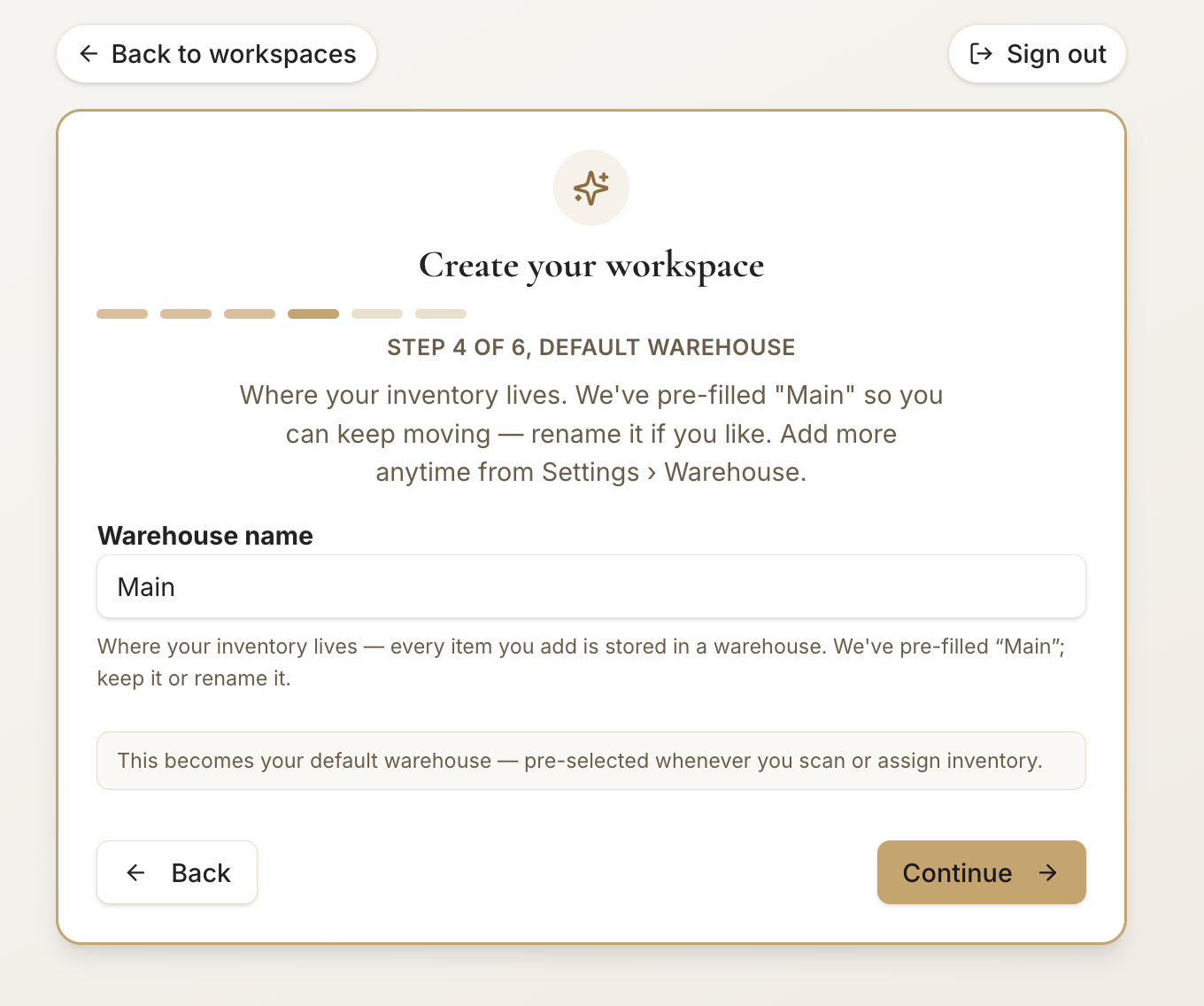 Default warehouse — step 4 of 6