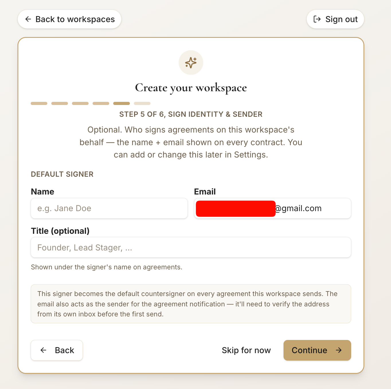 Sign identity & sender — step 5 of 6