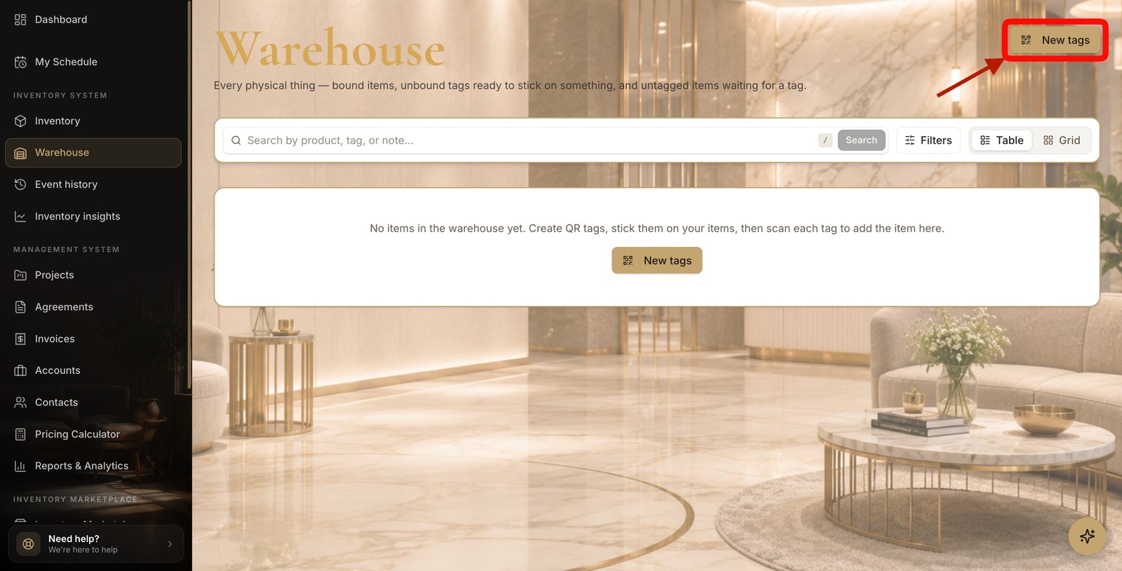 The Warehouse page