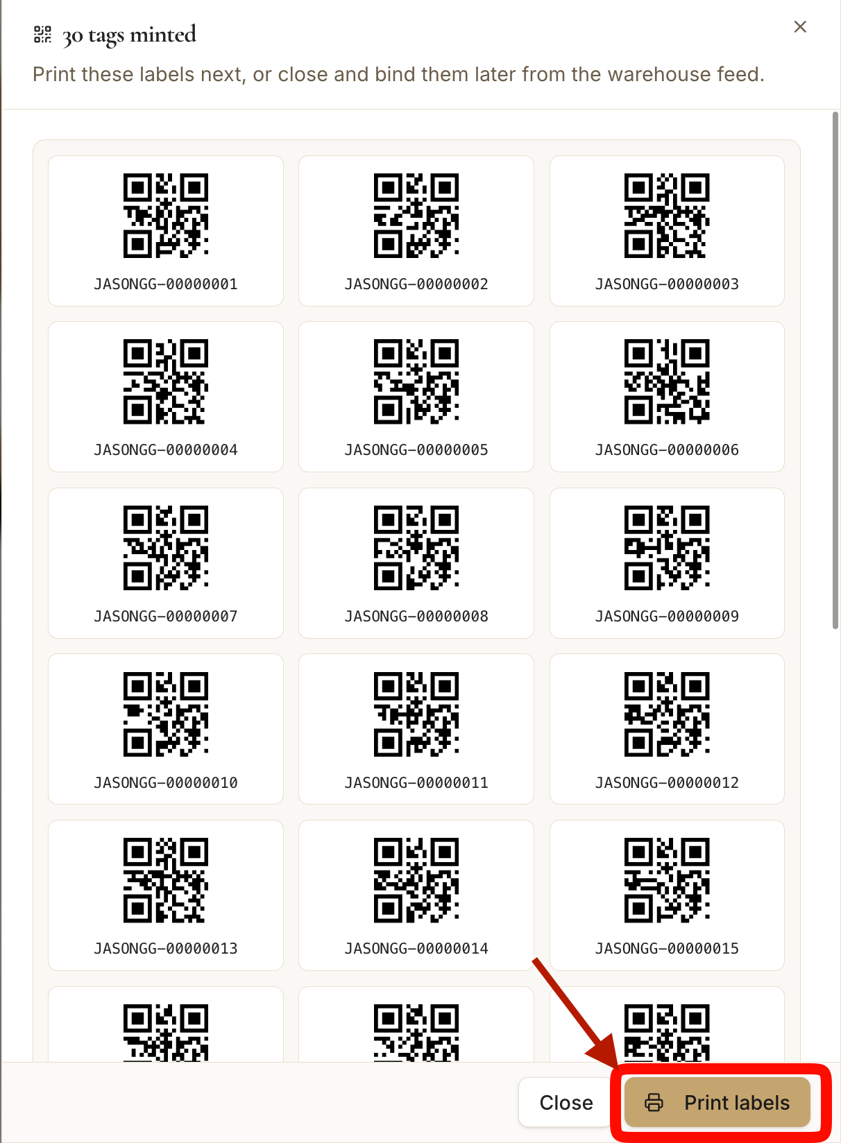 The minted-tags grid