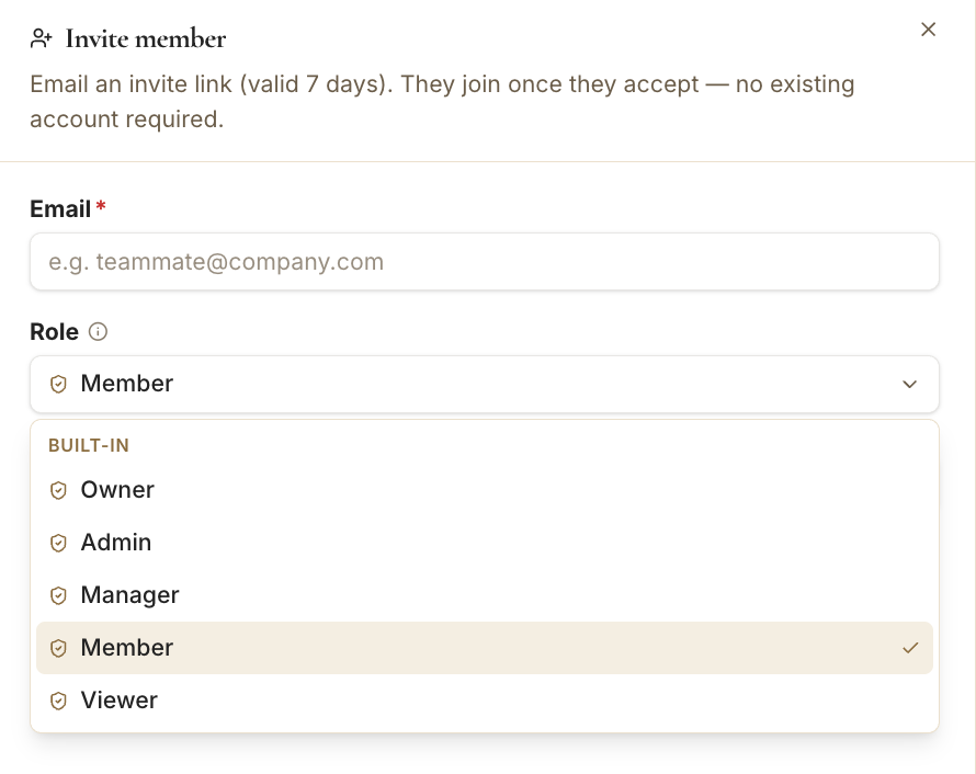 The Invite member dialog