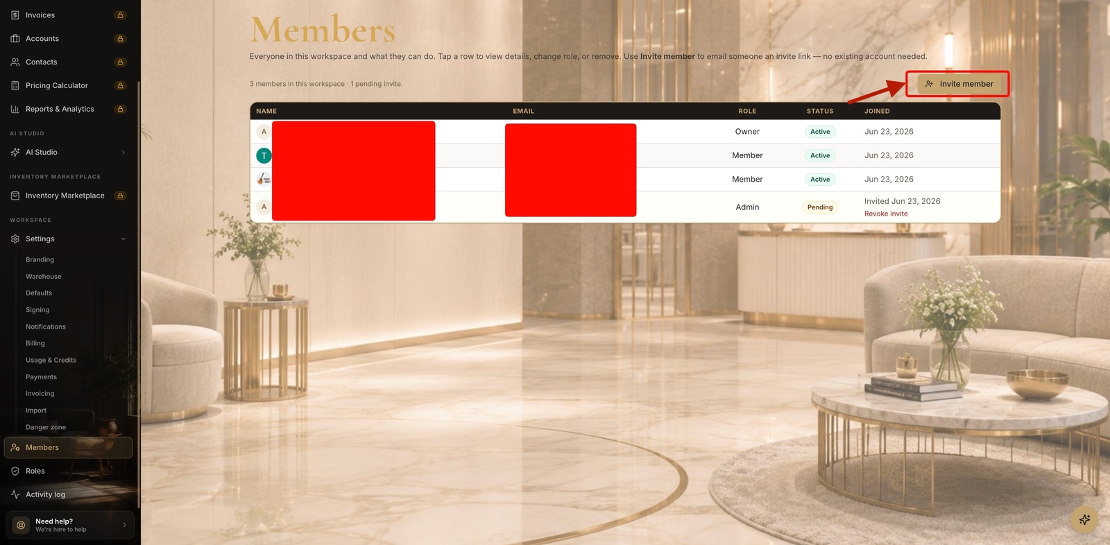 The Members page