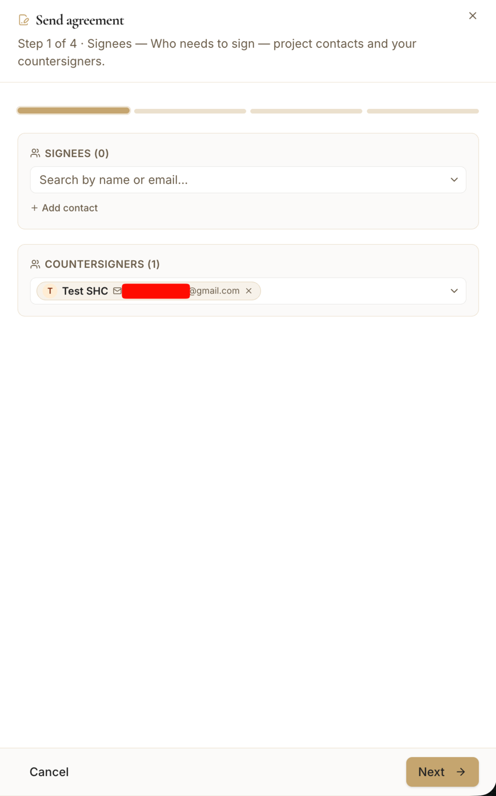 The Send agreement dialog