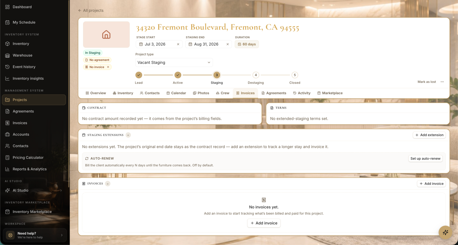 A project's Invoices tab