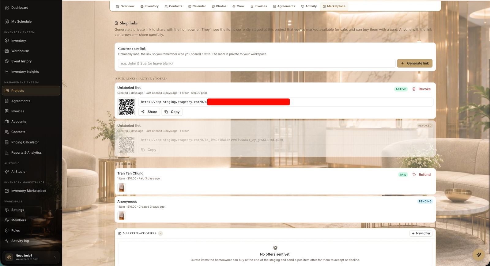 A project's Marketplace tab