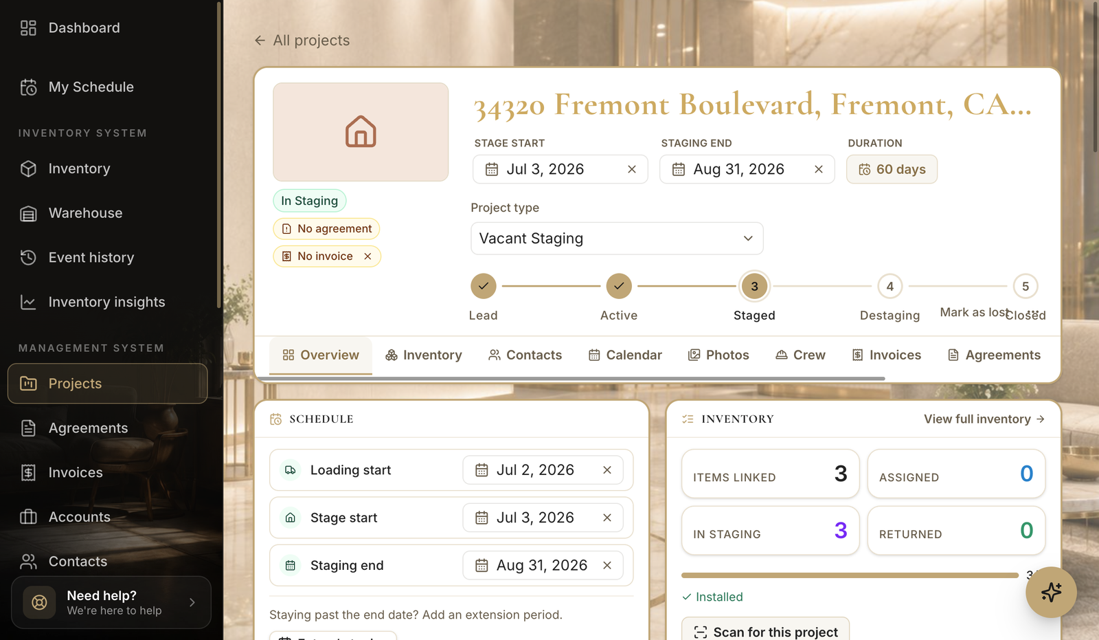 A project's Overview tab