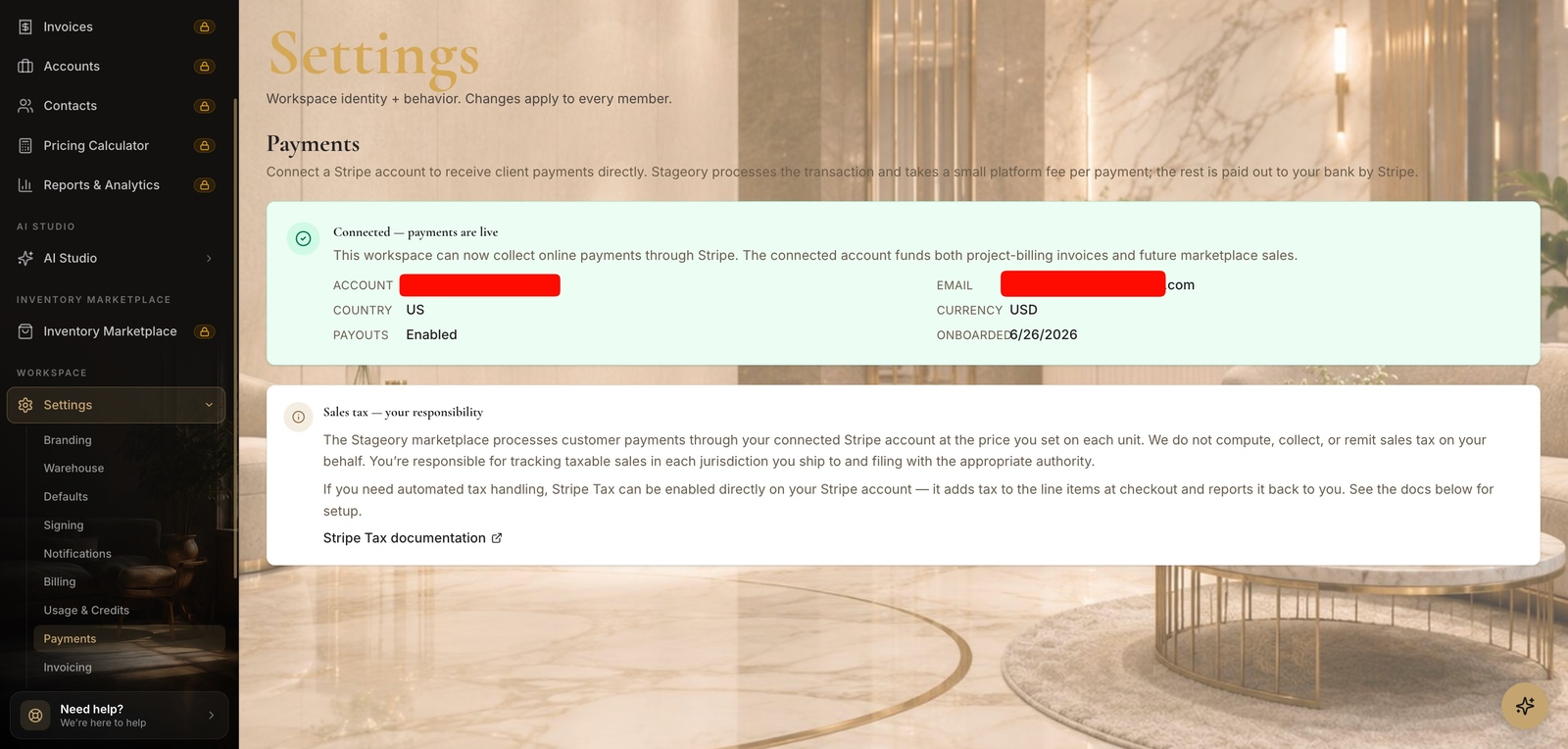 The Payments page